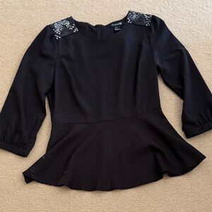 Forever 21 Black Peplum Blouse with Beaded Shoulders